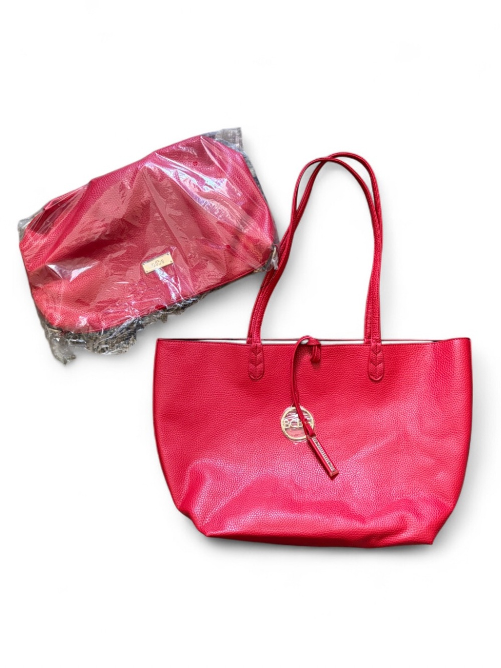 BCBG Red Leather Tote + Crossbody